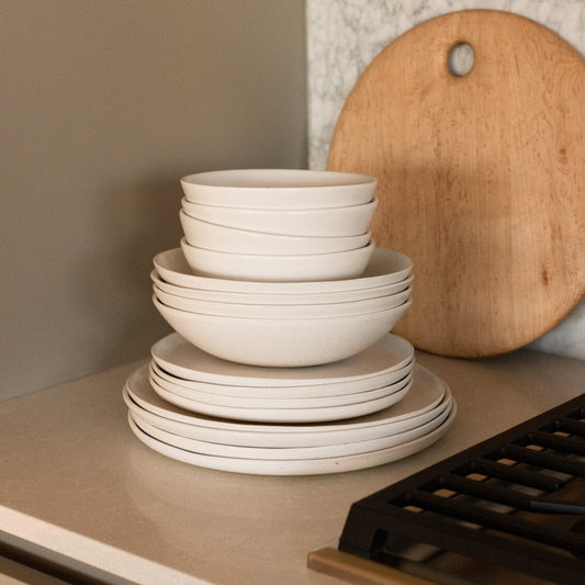 Dinnerware set bundles by Fable Home, featured in a speckledwhite color finish. – #speckledwhite