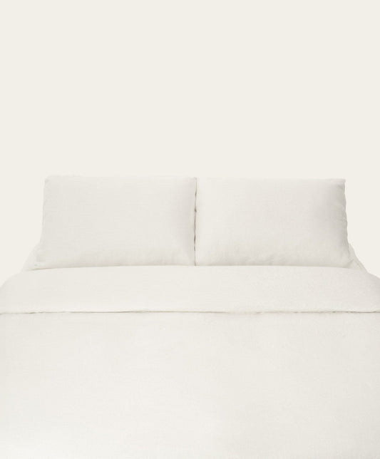 Linen Complete Bed Set by Fable Home, shown in Shell White. – #shellwhite/queen #shellwhite/king