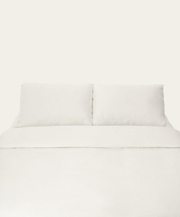 Linen Complete Bed Set by Fable Home, shown in Shell White. – #shellwhite/queen #shellwhite/king