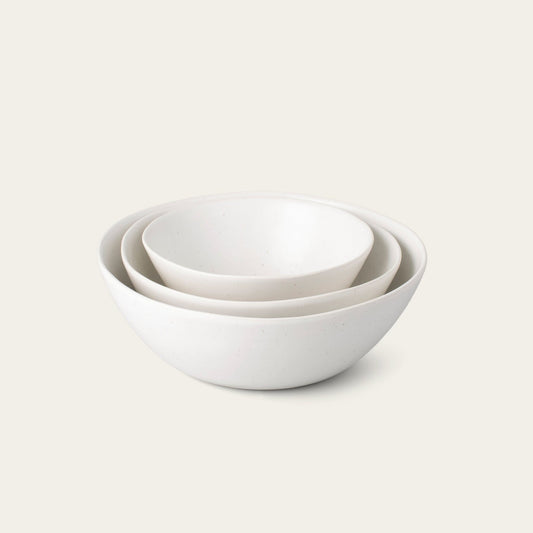 Nested serving bowls dinnerware by Fable Home, featured in a speckledwhite color finish. – #speckledwhite