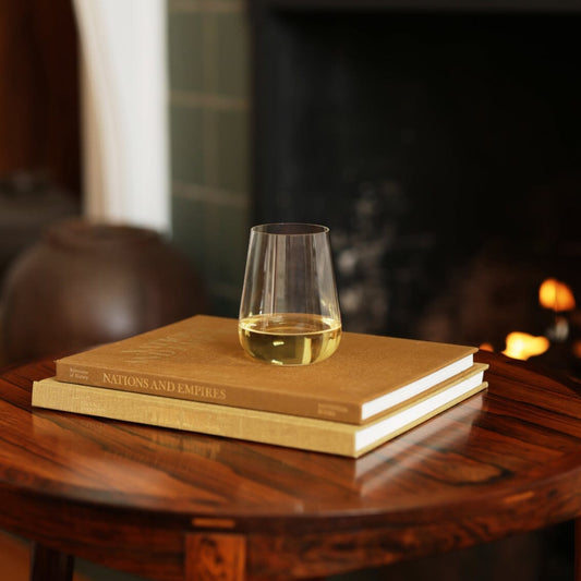 Stemless wine glasses glassware by Fable Home, featured in a clear color finish. – #clear