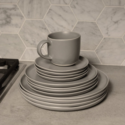 Salad plates dinnerware by Fable Home, featured in a dovegray color finish. – #dovegray