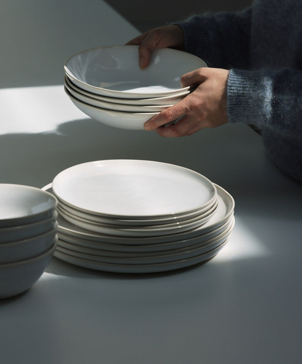 Complete Dinnerware Set by Fable Home, shown in Pearl White.