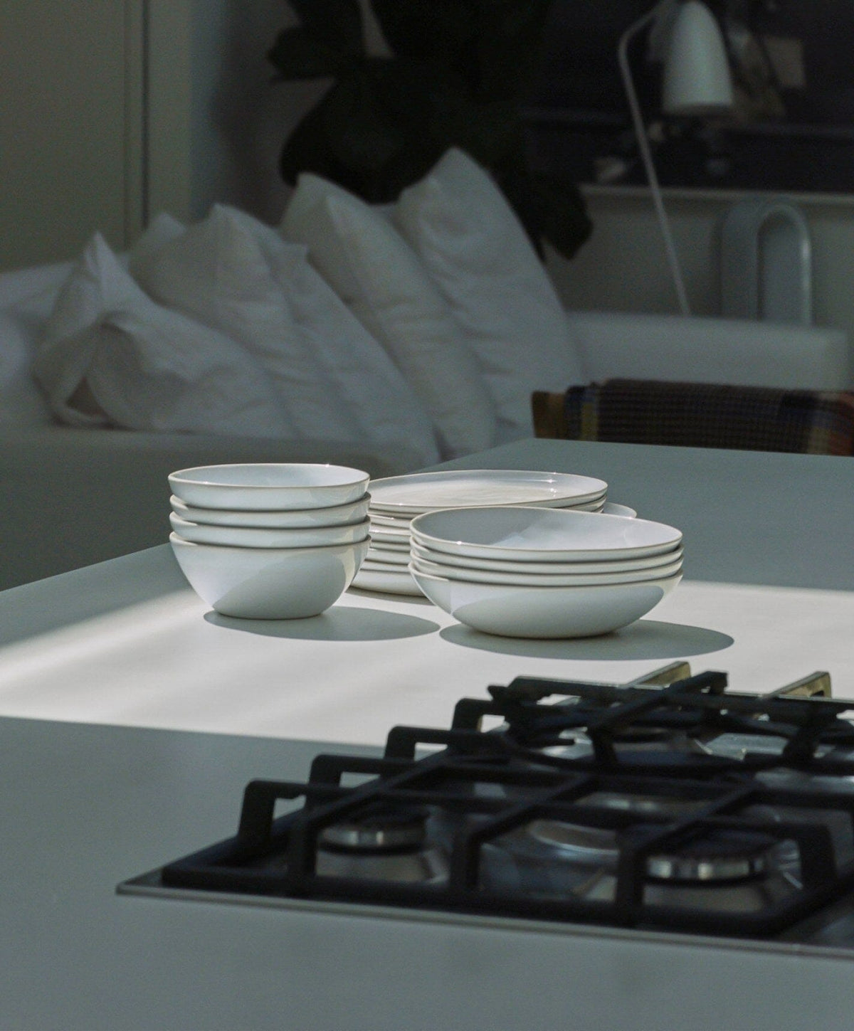 Complete Dinnerware Set by Fable Home, shown in Pearl White.