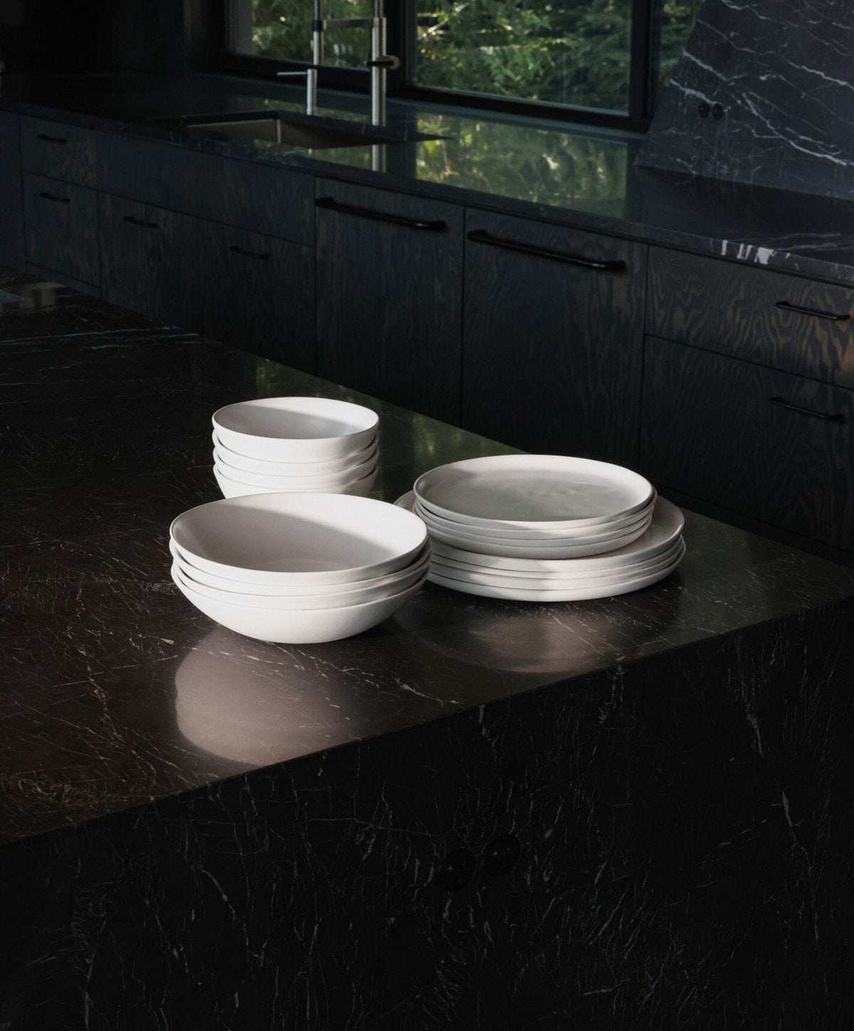 Complete Dinnerware Set by Fable Home, shown in Cloud White.
