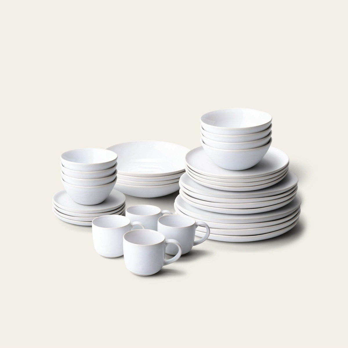 Complete Dinnerware Set by Fable Home, shown in Pearl White.