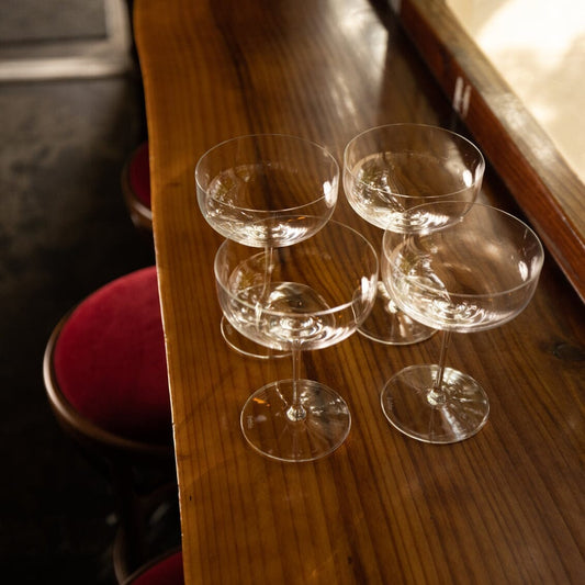 Coupe glasses glassware by Fable Home, featured in a clear color finish. – #clear