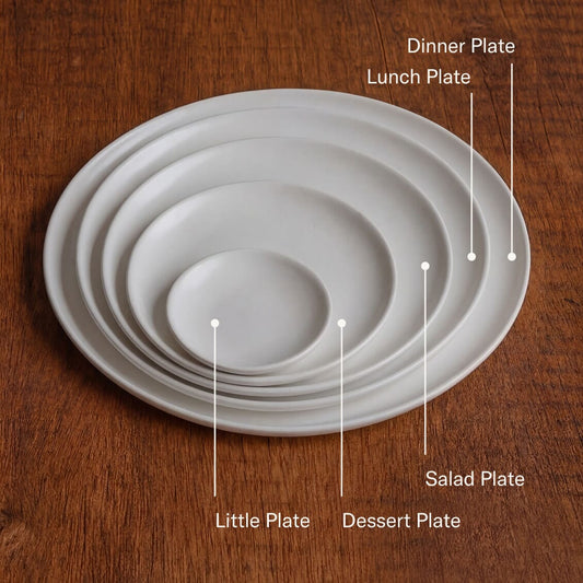 Dinner plates dinnerware by Fable Home, shown in a dovegray finish. – #dovegray