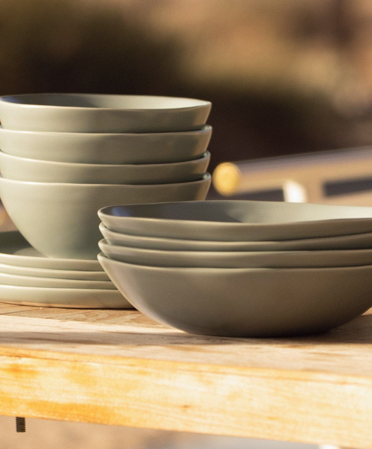 Everyday Dinnerware Set by Fable Home, shown in Beachgrass Green.