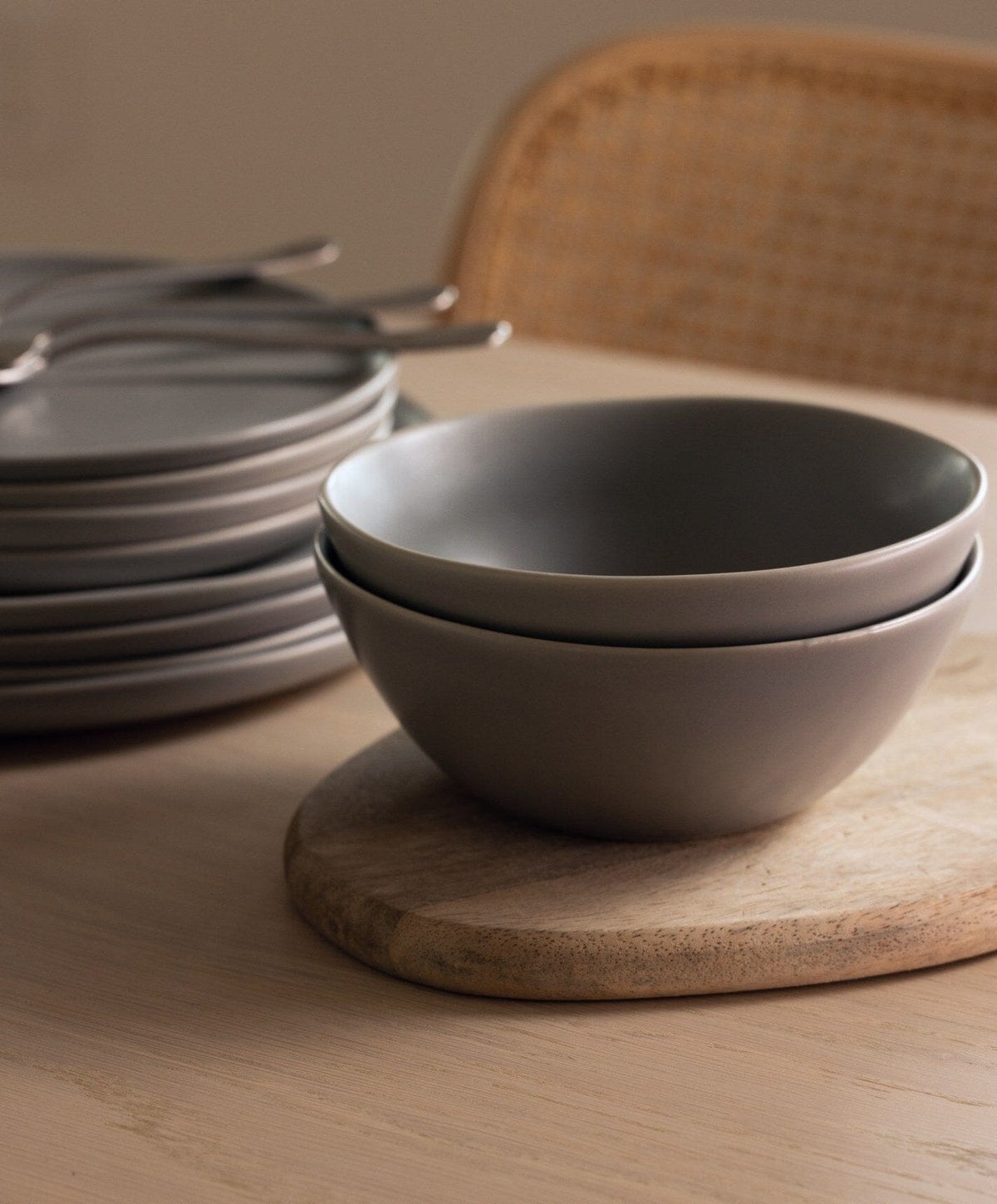 Everyday Dinnerware Set by Fable Home, shown in Dove Gray.