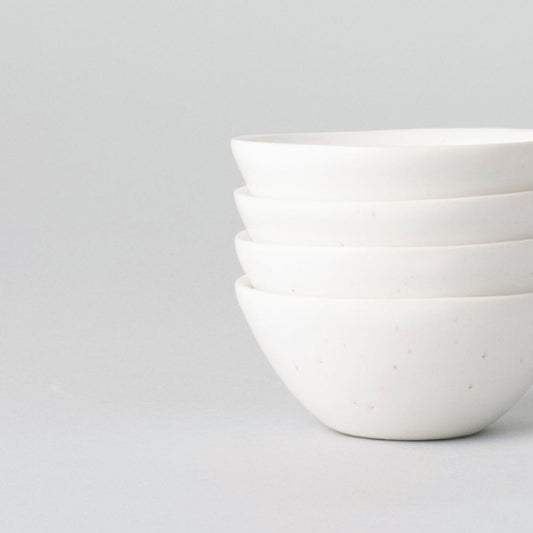 Little bowls dinnerware by Fable Home, shown in a speckledwhite finish. – #speckledwhite