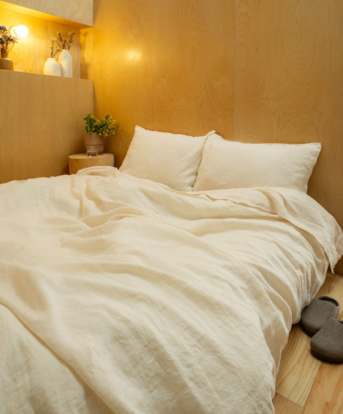 Linen Complete Bed Set by Fable Home, shown in Birch Sand.