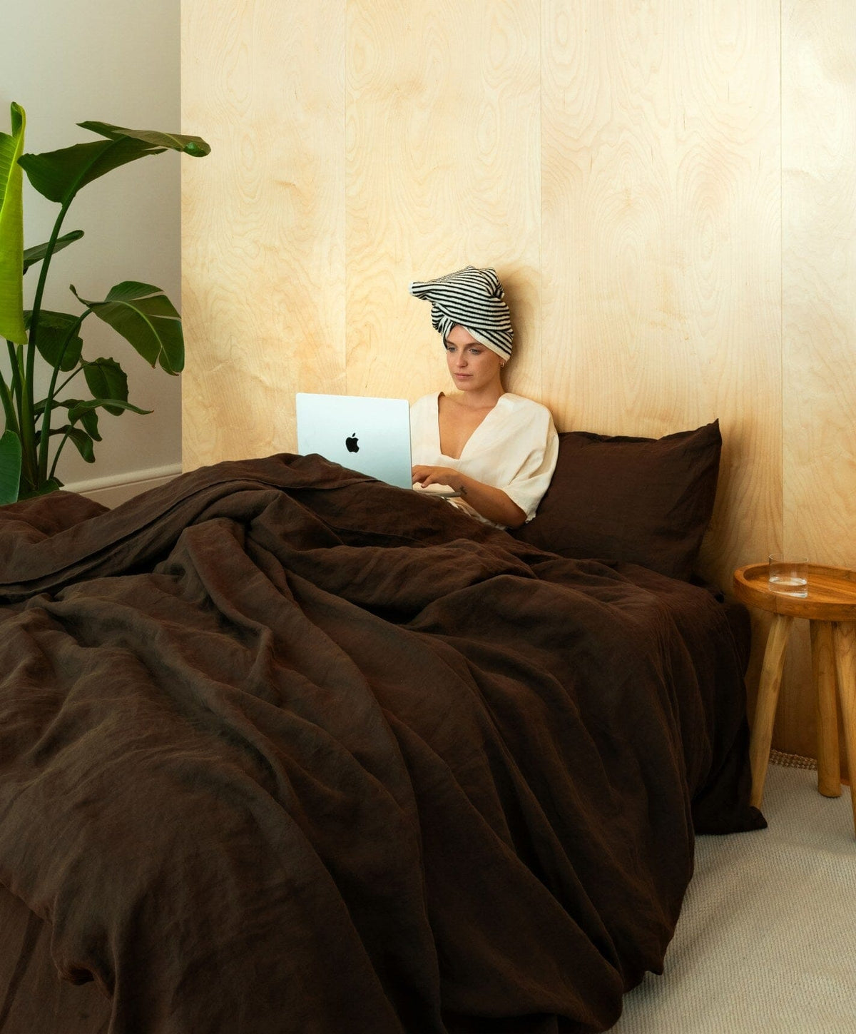 Linen Complete Bed Set by Fable Home, shown in Walnut Brown.