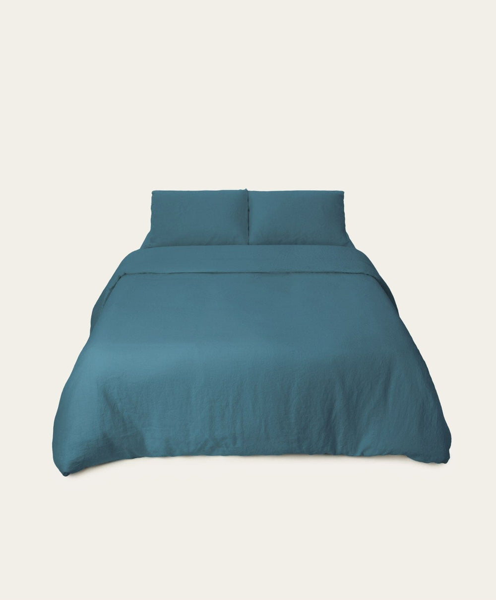 Linen Duvet Cover by Fable Home, shown in Storm Blue.