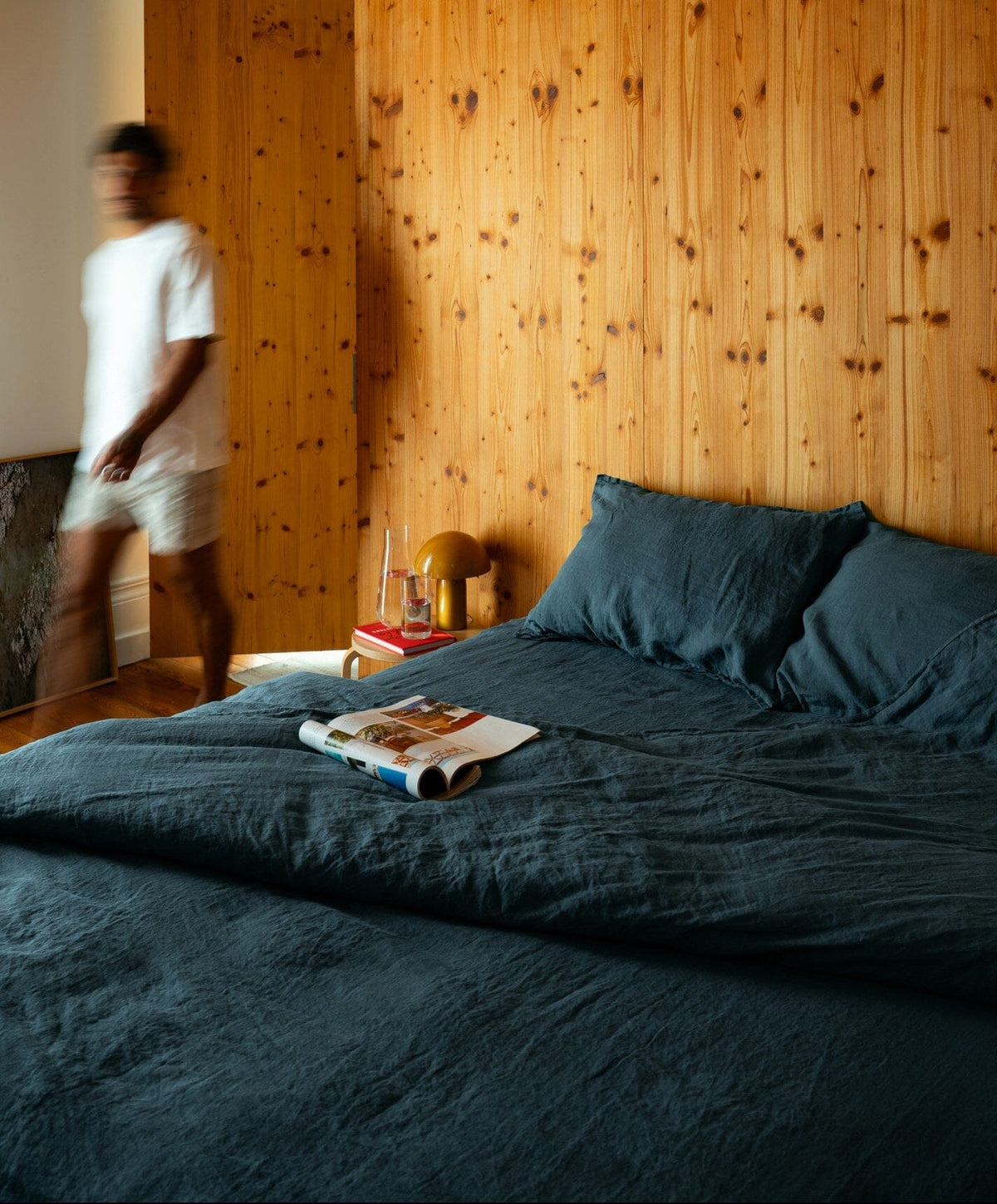 Linen Duvet Cover by Fable Home, shown in Storm Blue.