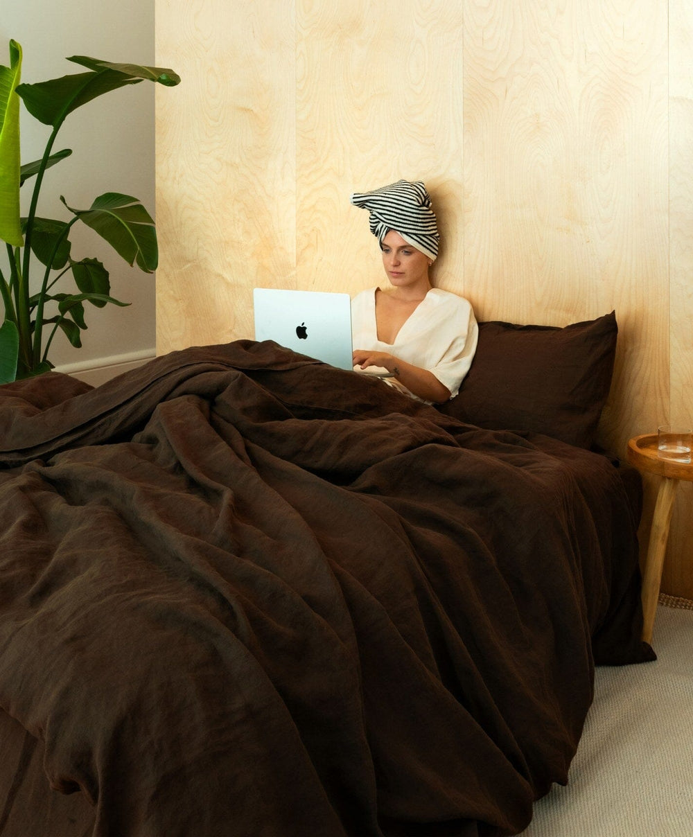 Linen Duvet Cover by Fable Home, shown in Walnut Brown.