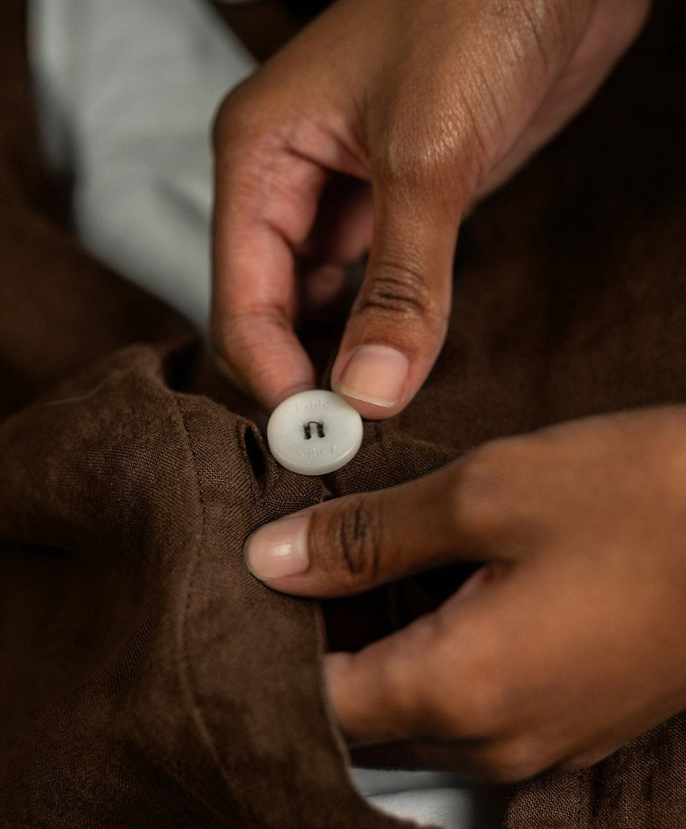 Linen Duvet Cover by Fable Home, shown in Walnut Brown.