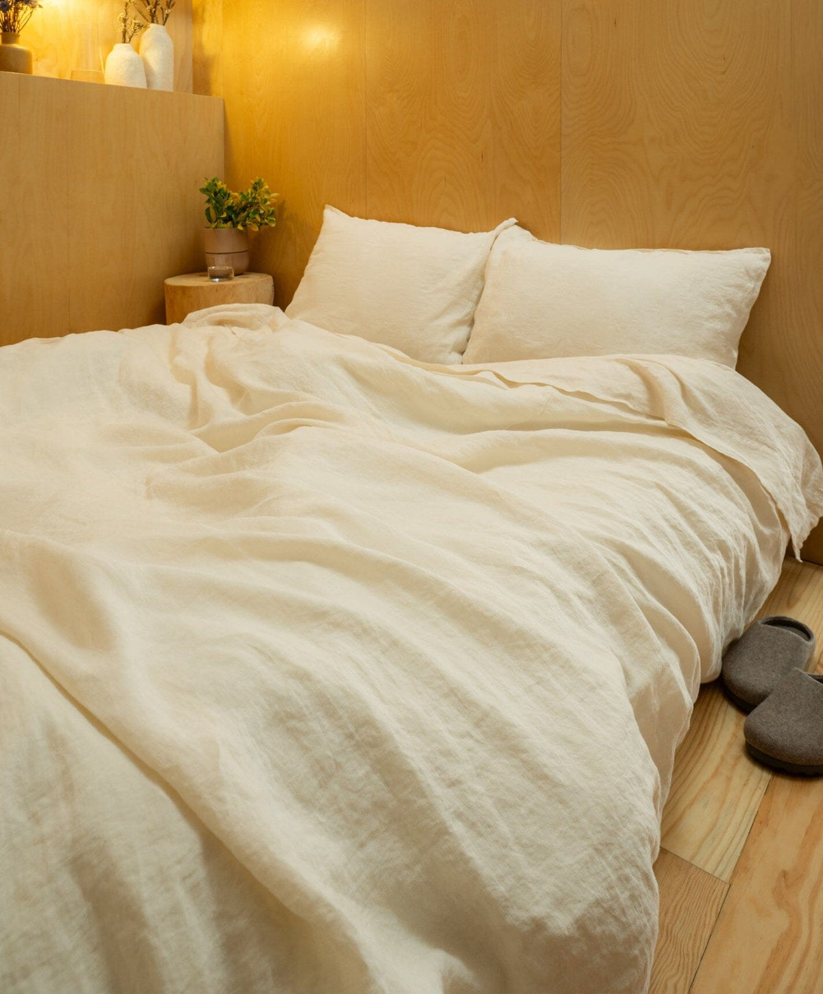 Linen Duvet Cover by Fable Home, shown in Birch Sand.