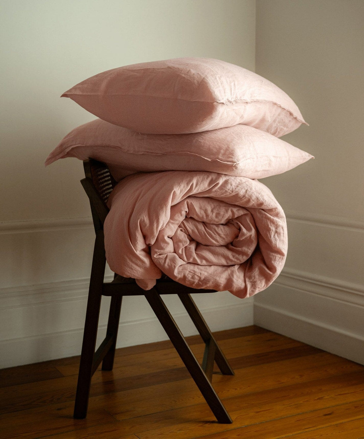 Linen Duvet Set by Fable Home, shown in Autumn Rose.