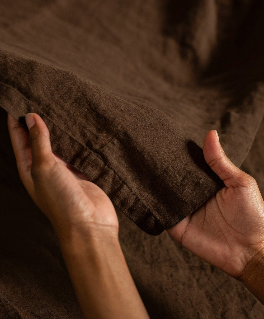 Linen Duvet Set by Fable Home, shown in Walnut Brown.