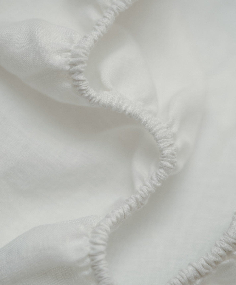 Linen Fitted Sheet by Fable Home, shown in Shell White.
