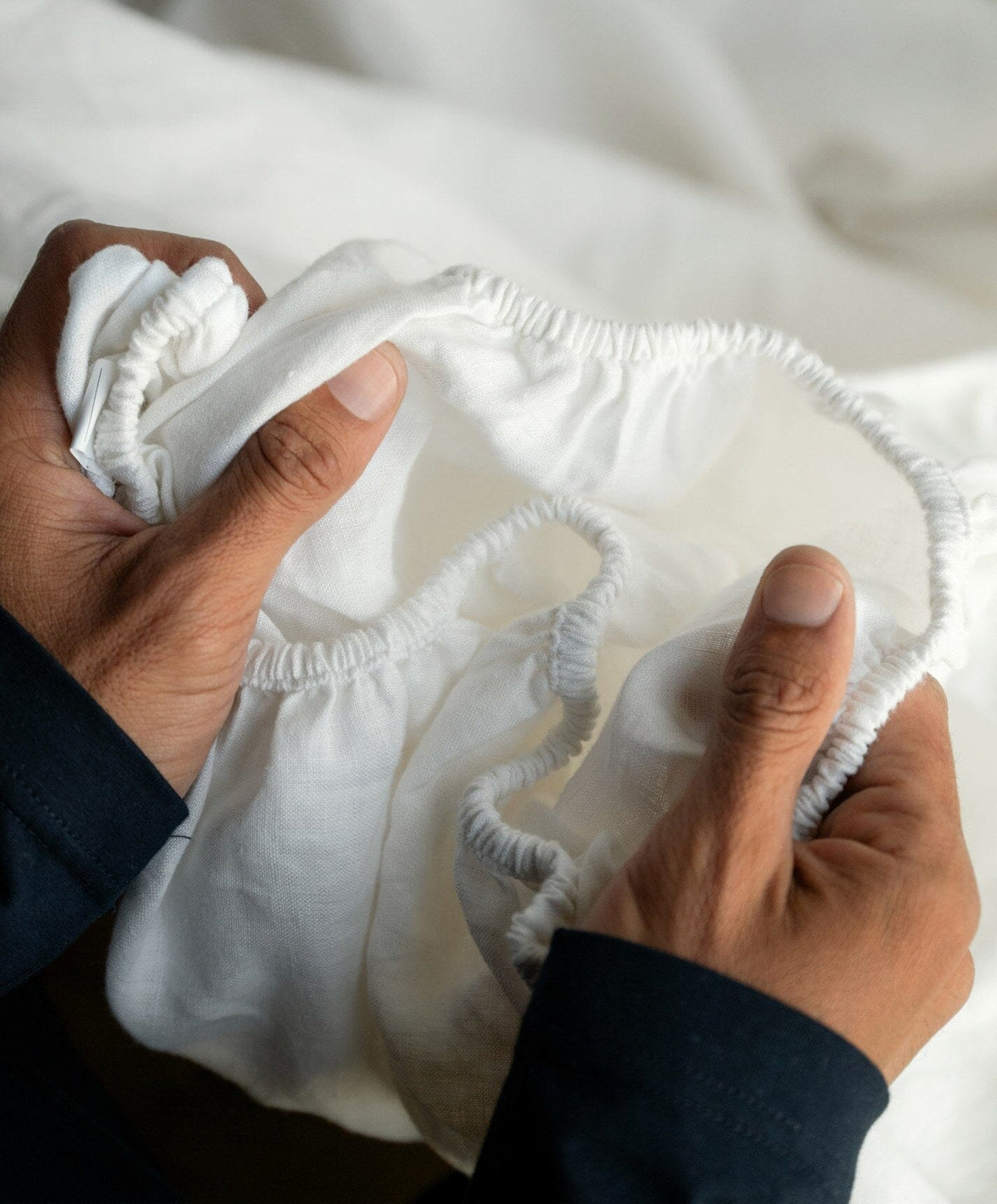 Linen Fitted Sheet by Fable Home, shown in Shell White.