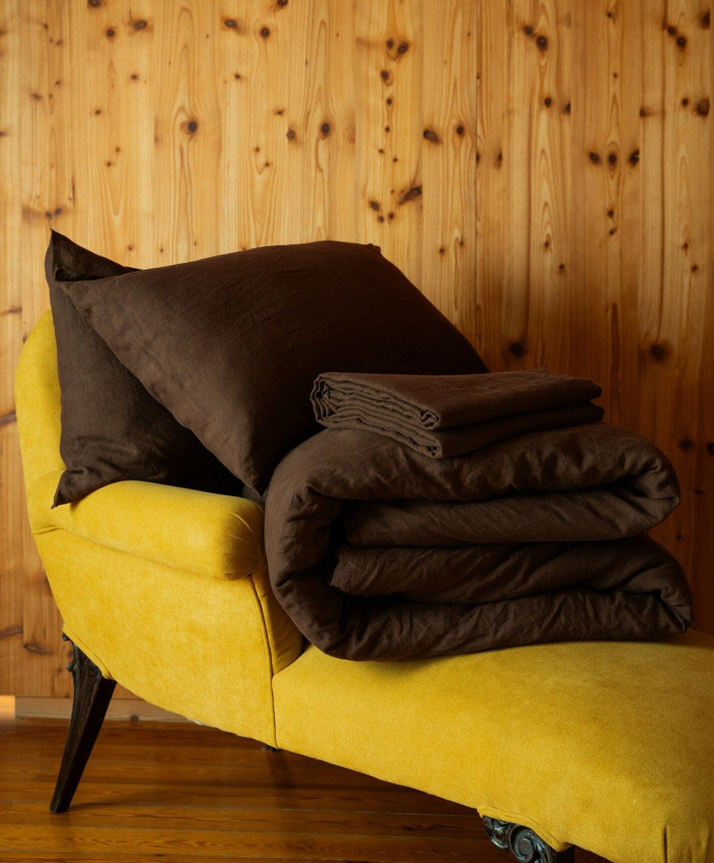 Linen Flat Sheet by Fable Home, shown in Walnut Brown.