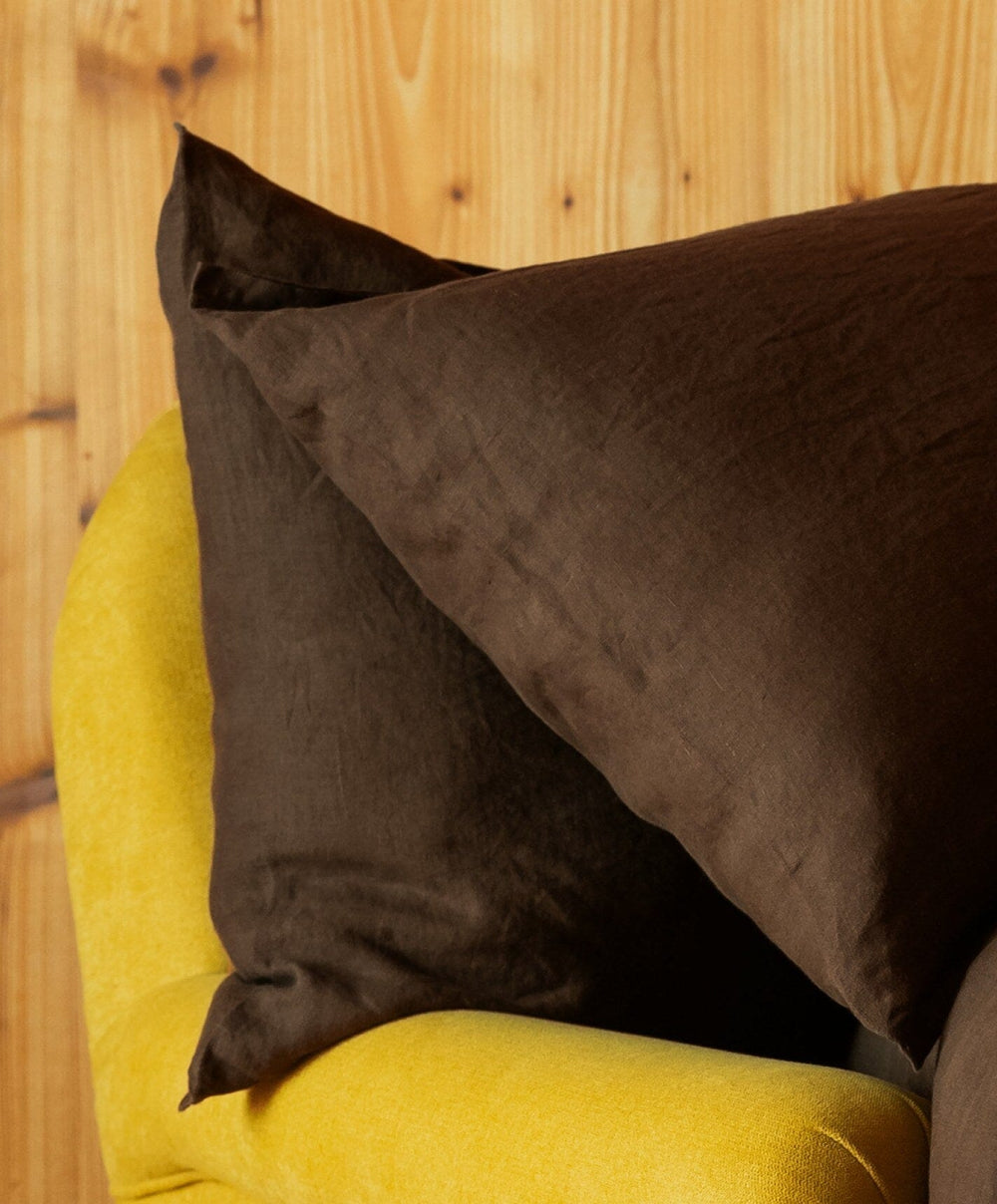 Linen Sheet Set by Fable Home, shown in Walnut Brown.