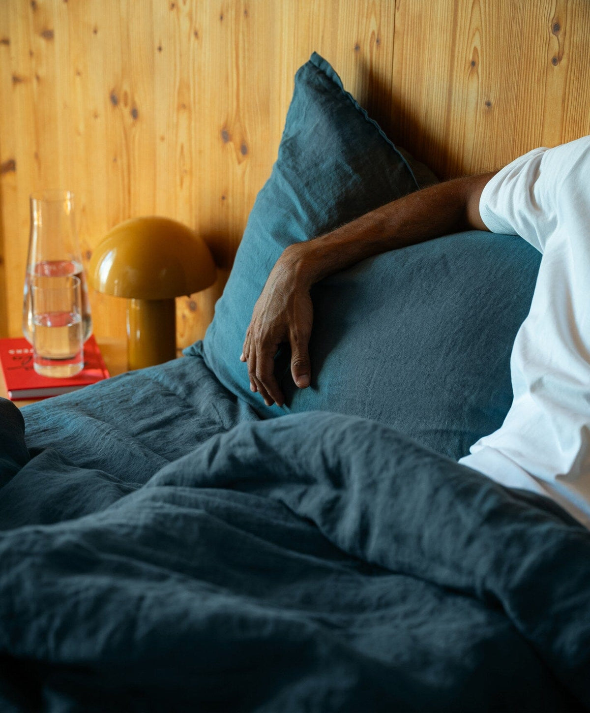 Linen Sheet Set by Fable Home, shown in Storm Blue.