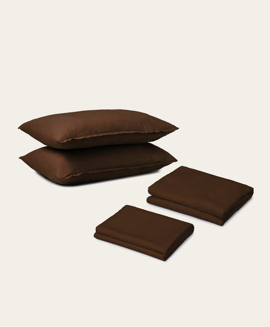 Linen Sheet Set by Fable Home, shown in Walnut Brown. – #walnutbrown/queen #walnutbrown/king