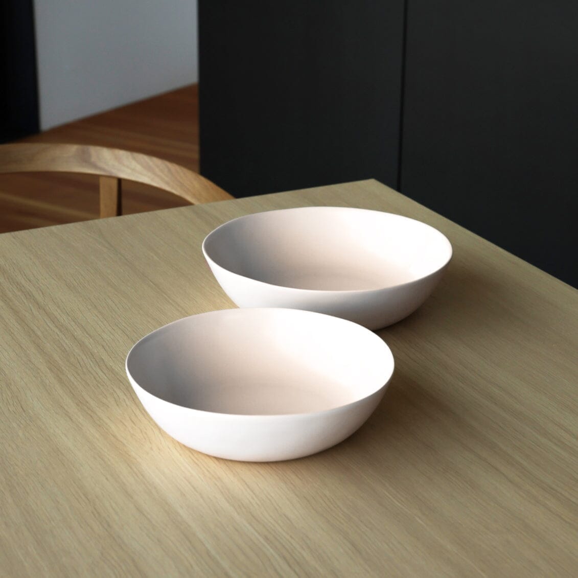 Low serving bowls serveware by Fable Home, shown in a blushpink finish.
