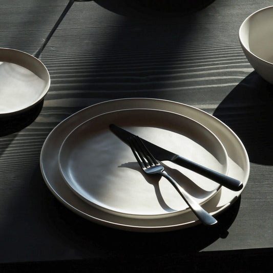 Lunch plates dinnerware by Fable Home, shown in a cloudwhite finish, 2. – #cloudwhite