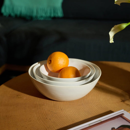 Nested serving bowls dinnerware by Fable Home, featured in a pearlwhite color finish. – #pearlwhite