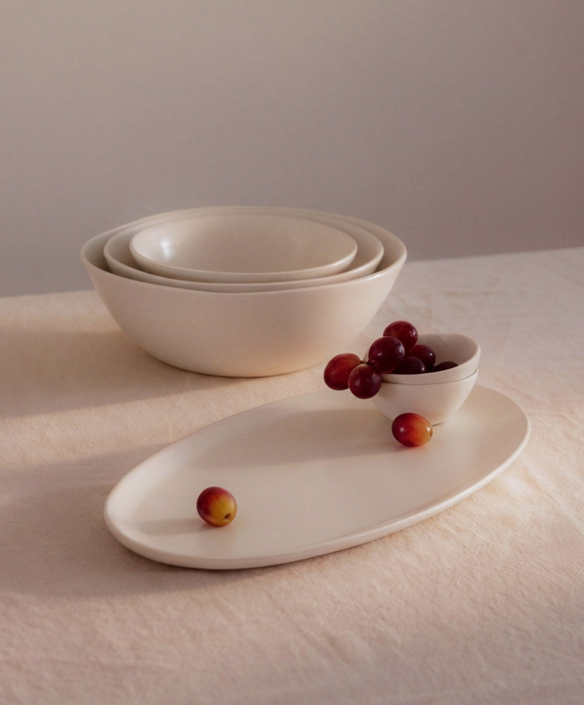 Oval Serving Platter by Fable Home, shown in Cloud White.