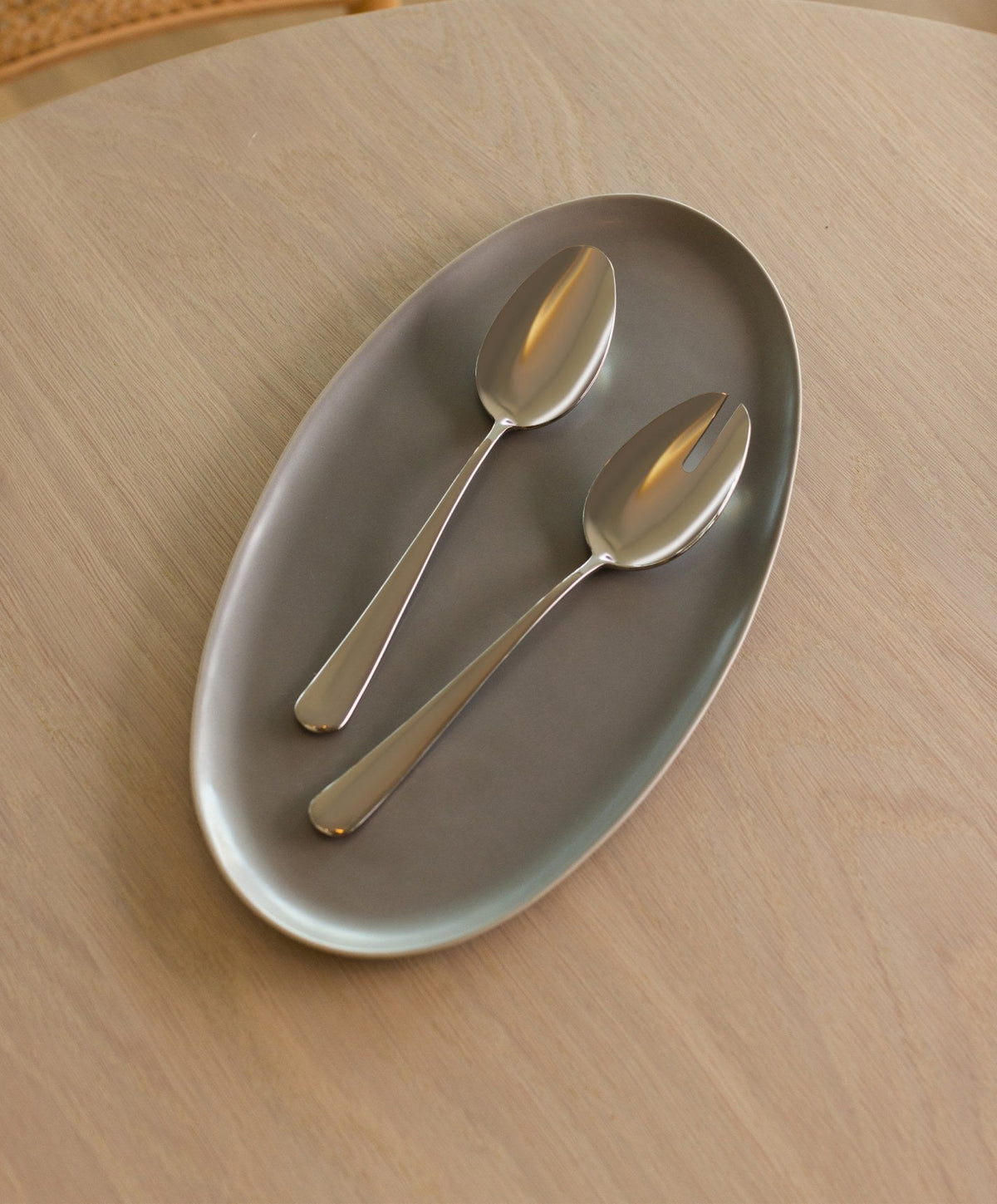 Oval Serving Platter by Fable Home, shown in Dove Gray.