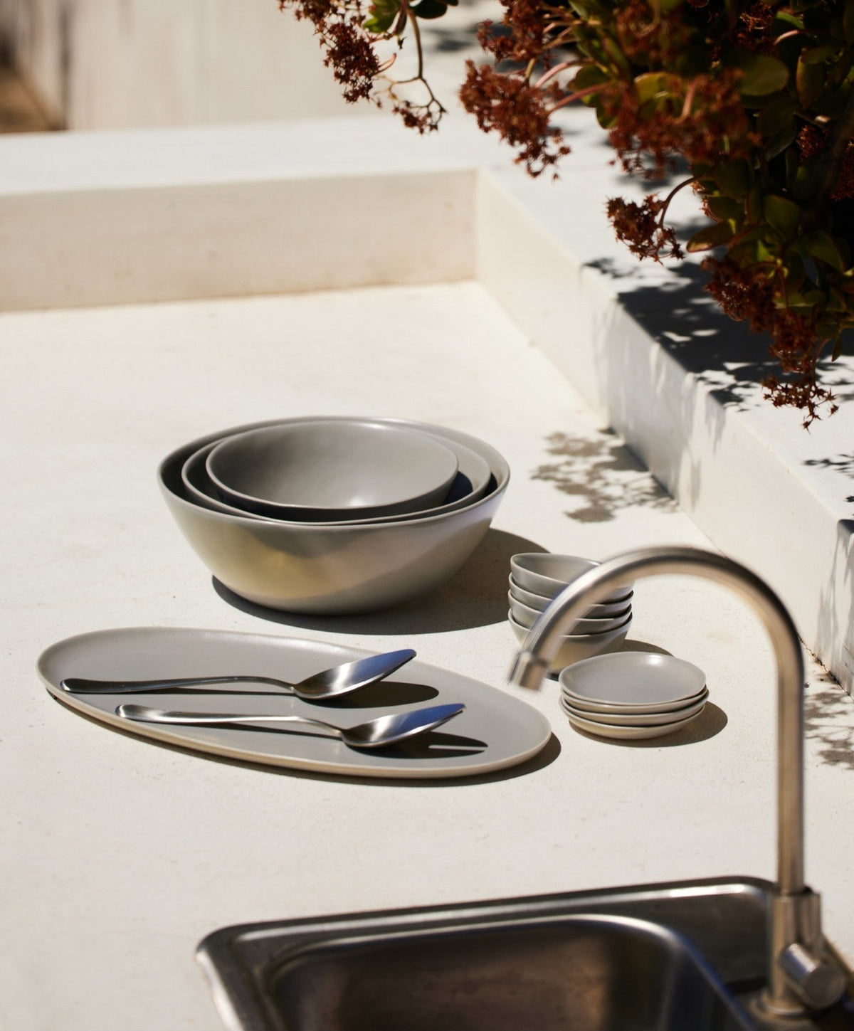Oval Serving Platter by Fable Home, shown in Dove Gray.