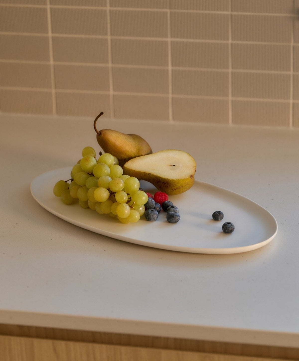 Oval Serving Platter by Fable Home, shown in Speckled White.