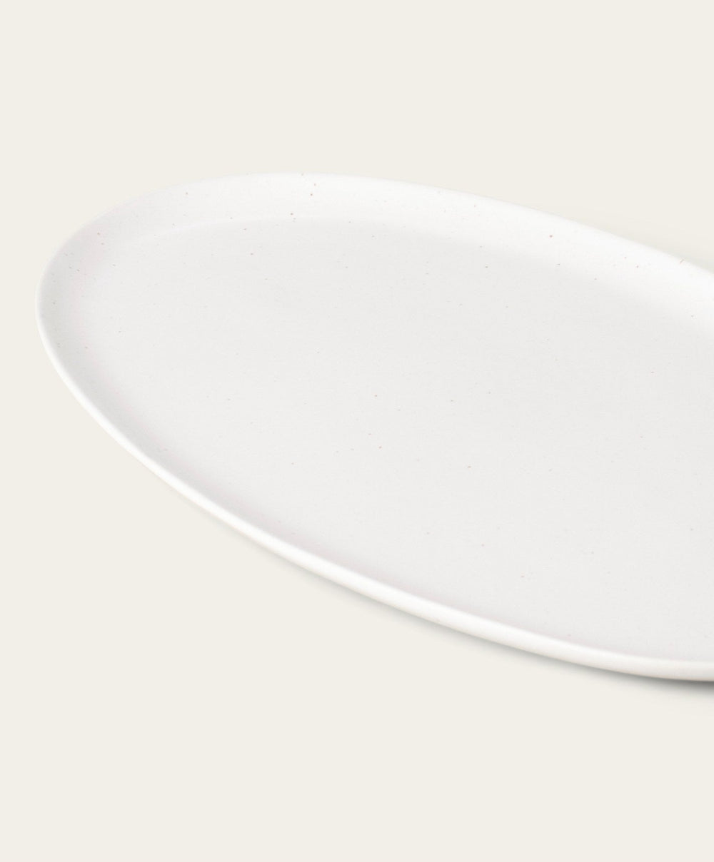 Oval Serving Platter by Fable Home, shown in Speckled White.