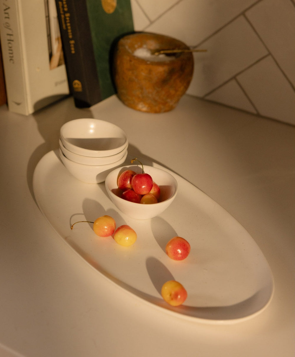 Oval Serving Platter by Fable Home, shown in Speckled White.