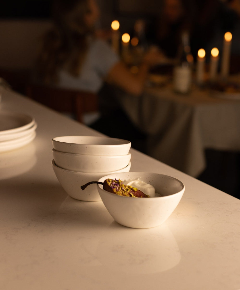 Dessert Bowls by Fable Home, shown in Speckled White.