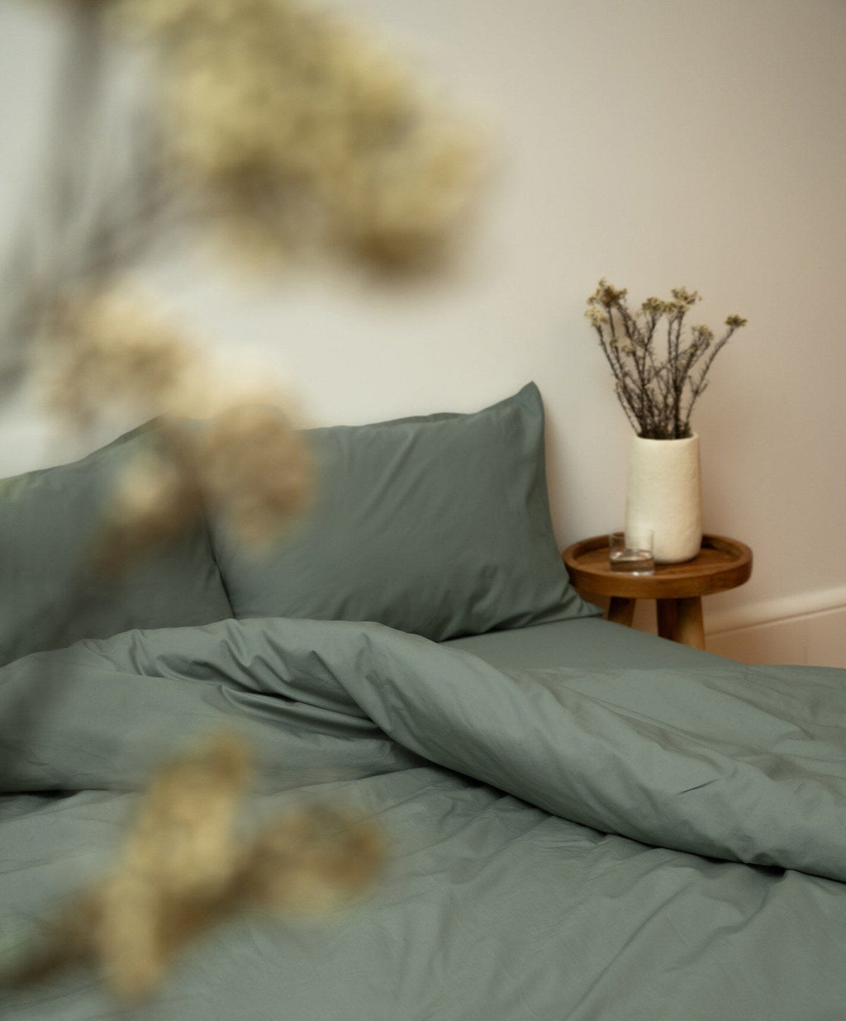 Percale Complete Bed Set by Fable Home, shown in Juniper Green.