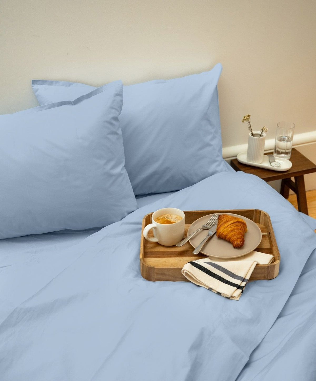 Percale Complete Bed Set by Fable Home, shown in Meadow Blue.