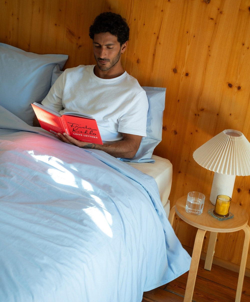 Percale Duvet Cover by Fable Home, shown in Meadow Blue.
