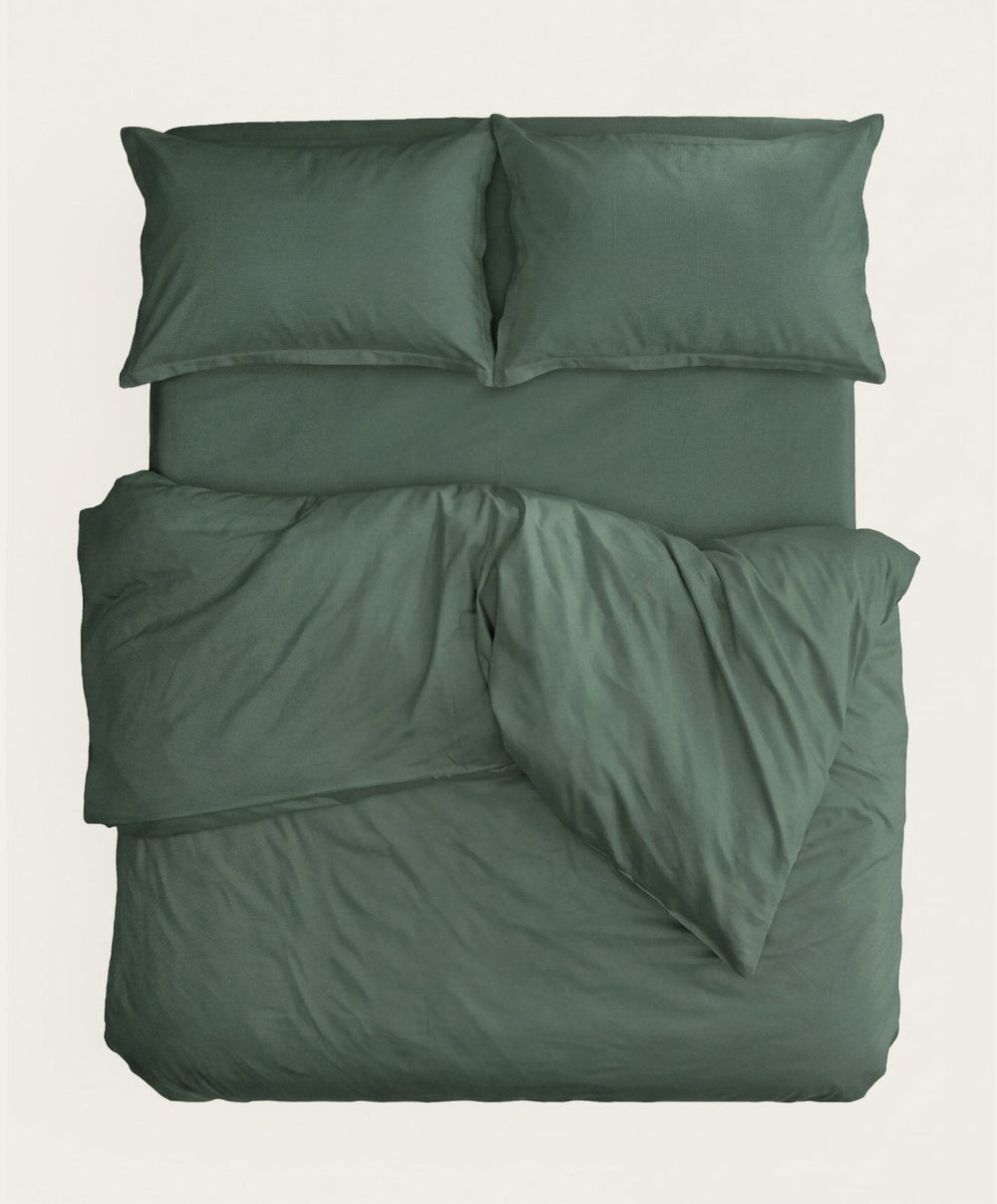 Percale Duvet Cover by Fable Home, shown in Juniper Green.
