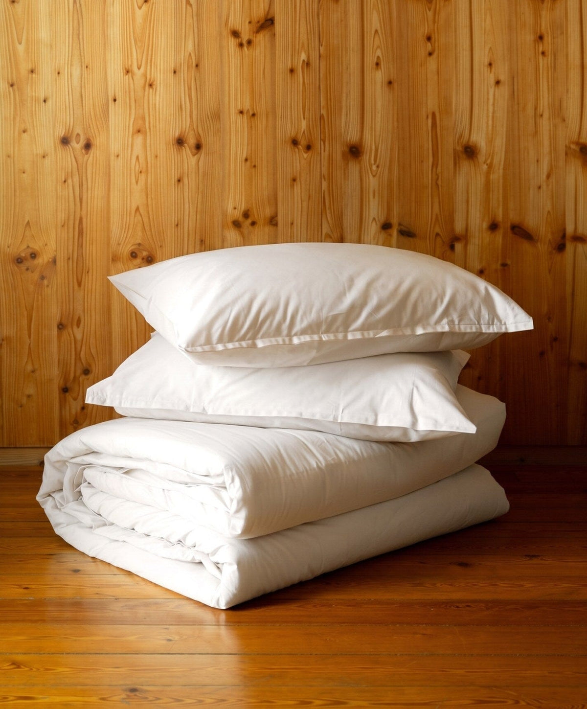 Percale Duvet Set by Fable Home, shown in Birch Sand.