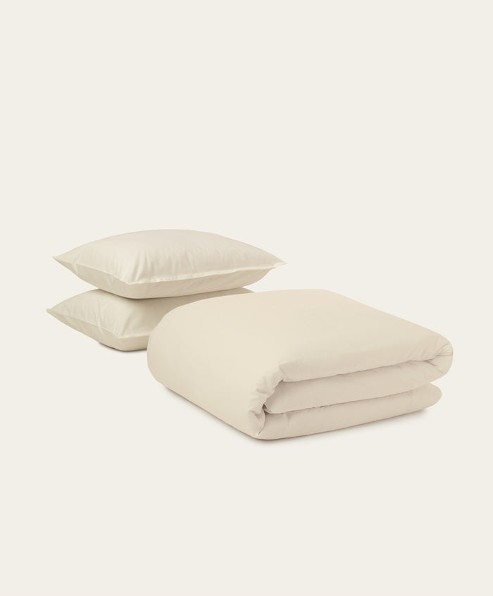 Percale Duvet Set by Fable Home, shown in Birch Sand. – #birchsand/full/queen #birchsand/king