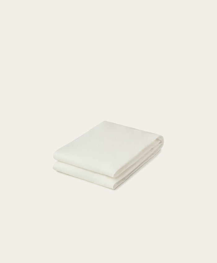Percale Fitted Sheet by Fable Home, shown in Shell White. – #shellwhite/full #shellwhite/queen #shellwhite/king