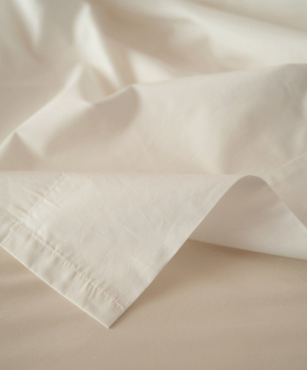 Percale Sheet Set by Fable Home, shown in Birch Sand.