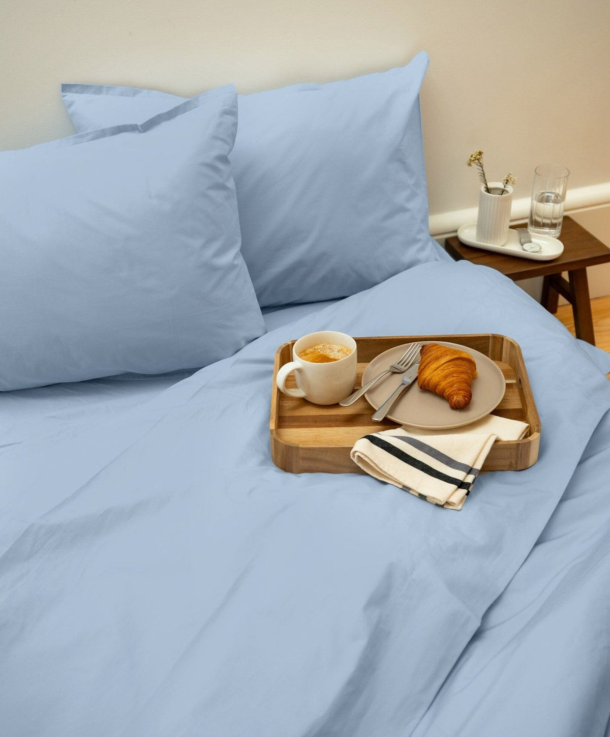 Percale Sheet Set by Fable Home, shown in Meadow Blue.